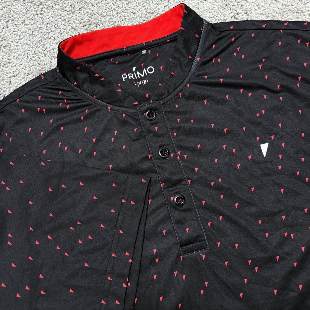 Primo Blade Collar Polo Golf Shirt Black Red Logo AOP Performance Stretch Mens L